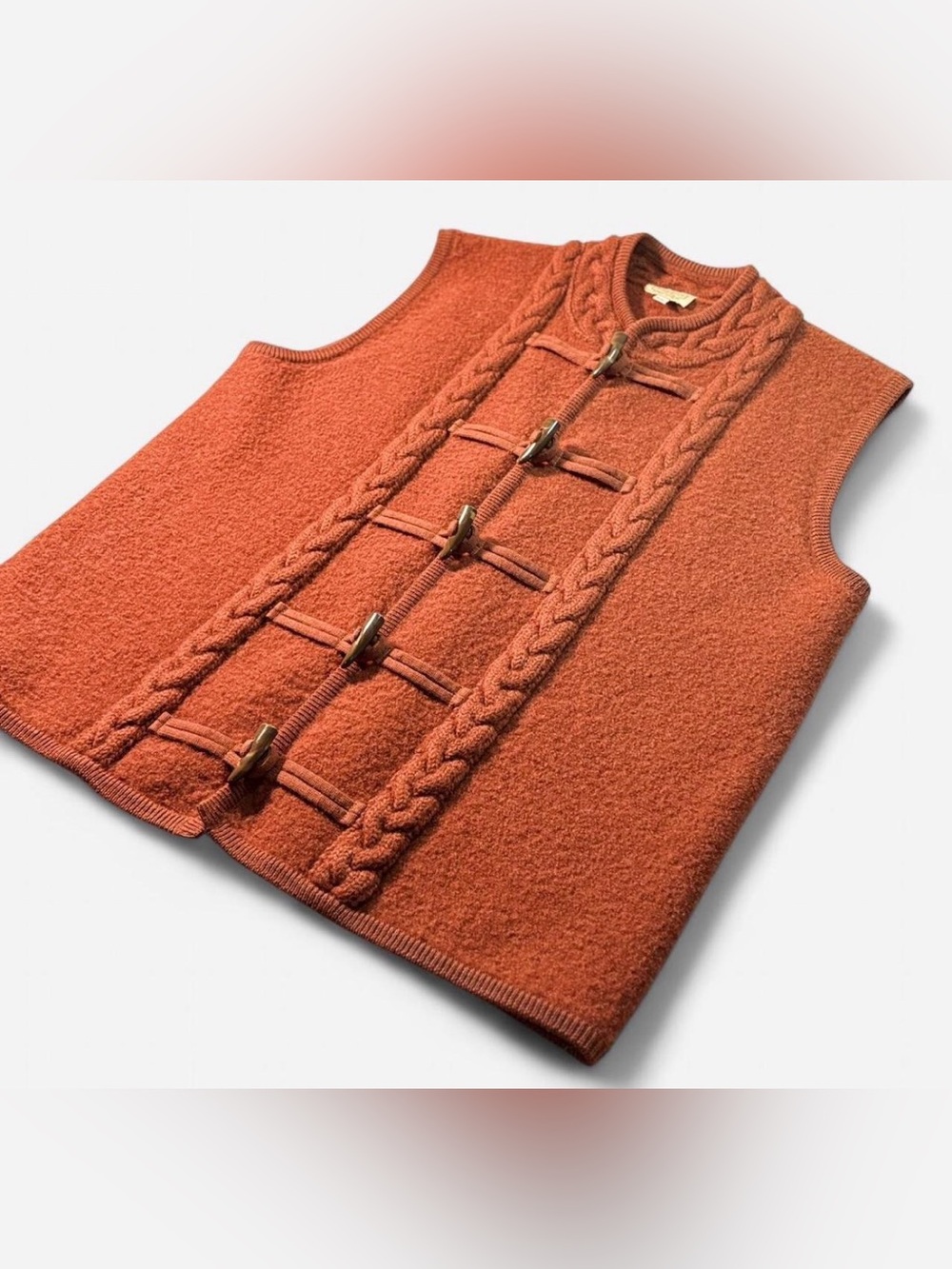 Vintage Haggar 100% Wool Rusty Orange Brown Toggle Vest Size Large🍁🍂